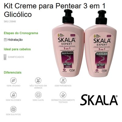 Kit 4 Creme Pentear Skala Expert 3 em 1 Glicolico Vegan 250g
