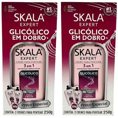 Kit 4 Creme Pentear Skala Expert 3 em 1 Glicolico Vegan 250g