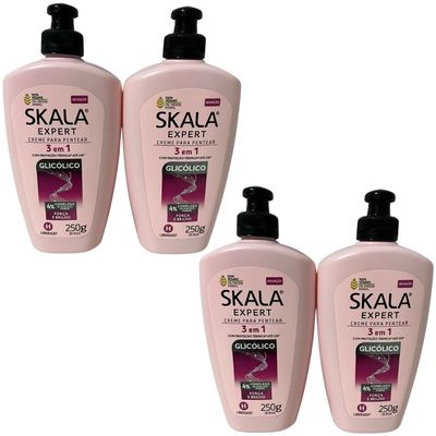 Kit 4 Creme Pentear Skala Expert 3 em 1 Glicolico Vegan 250g
