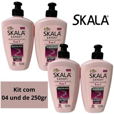 Kit 4 Creme Pentear Skala Expert 3 em 1 Glicolico Vegan 250g