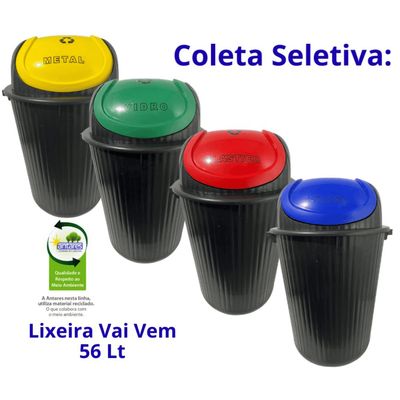 Conjunto Lixeira Para Reciclagem Colorida 56 Lt Antares 04 U