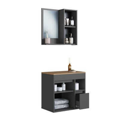 Conjunto para Banheiro Gabinete Suspenso 60 Bahamas com Espelheira Grafite