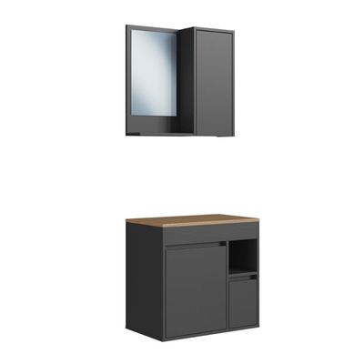 Conjunto para Banheiro Gabinete Suspenso 60 Bahamas com Espelheira Grafite