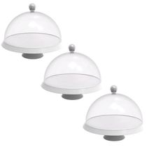 Kit 3 Boleiras Pratos para Bolo com Pé e Tampa 30cm Branco Plástico Crippa