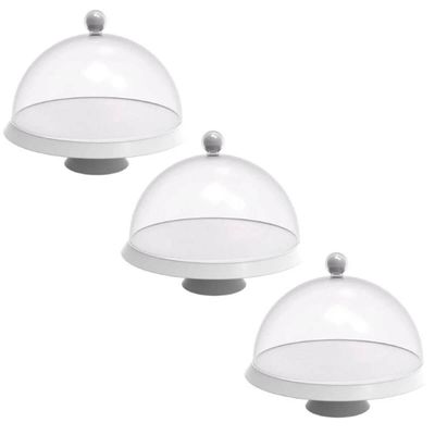 Kit 3 Boleiras Pratos para Bolo com Pé e Tampa 30cm Branco Plástico Crippa