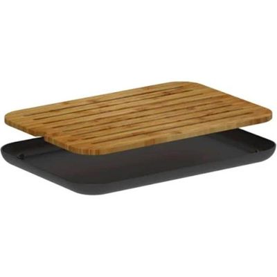 Kit Bandeja Boleira e Tábua Migalheira Plástico Bambu Ou Preto Café Mesa Posta Preto