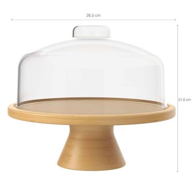 Kit Porta Pão E Boleira Pedestal Bambu Com Tampa Coza Brisa Café da Manhã Mesa Posta