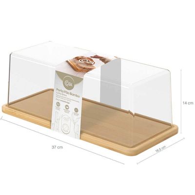 Kit Porta Pão E Boleira Pedestal Bambu Com Tampa Coza Brisa Café da Manhã Mesa Posta