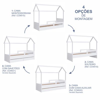 Cama Infantil Montessoriana Solteiro Branco Completa Móveis