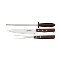 Kit para Churrasco Tramontina Aço Inox Madeira Natural e Polipropileno 3 Peças