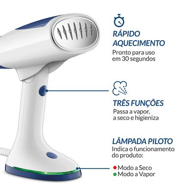 Passadeira a Vapor Dobrável Mondial Branco/Azul Bivolt - VP-10-DB Bivolt