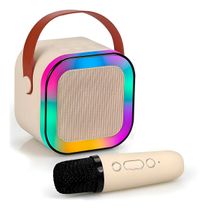 Mini Caixa de Som Microfone Bluetooth Portátil RGB Para Karaoke, Festas e Viagens - Bluetooth 5.0 | Cor:Branco