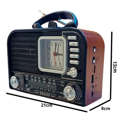 Rádio Retrô Vintage FM/AM USB Bivolt Bluetooth com Relógio - Design Clássico e Funcionalidades Atuais