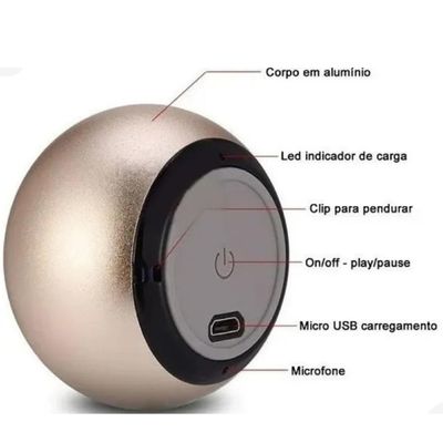 Mini Caixa De Som Bluetooth Bolinha Metal Amplificada Speaker 3w Cor:Rosa