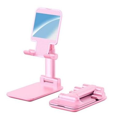 Suporte Retrátil Ajustável Para Celular Tablet Ipad de Mesa - Cor:Rosa