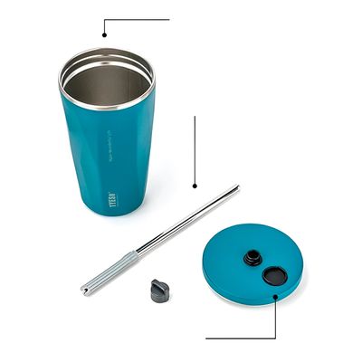 Copo Térmico Aço Inox 600ml com Canudo Água Café Suco Cor:Vermelho