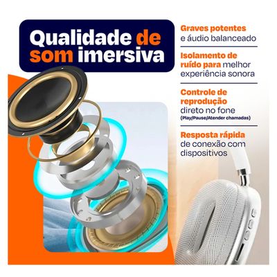 Headset Over Ear Wireless com Ajuste De Volume Lateral