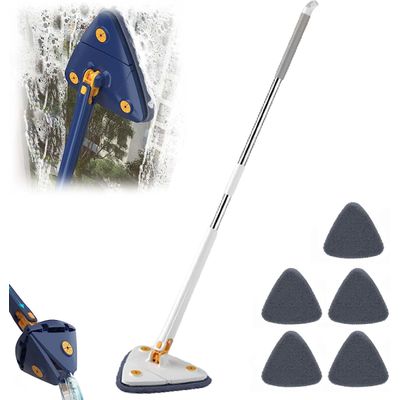 Mop Triangular Retrátil Giratório De 360graus Mop De Limpeza De Alça Longa Ajustável -C/ 5 REFIL PANOS