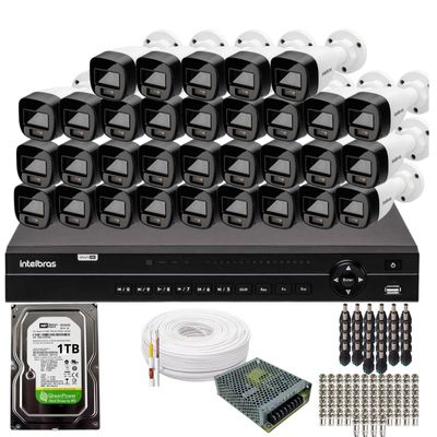 Kit 32 Câmeras Intelbras 1120b Full Color, Dvr 32ch Mhdx 1232 Hd 1tb