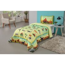 Kit Edredom Plush Fofinho Infantil Dupla Face Dream 2 Peças Solteiro - Dinossauro