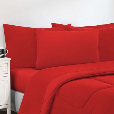 Kit Edredom Malha 100% Algodão Gran Moratta 3 Peças Queen - Vermelho/Vermelho