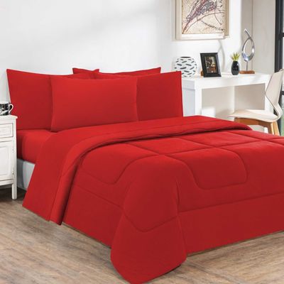 Kit Edredom Malha 100% Algodão Gran Moratta 3 Peças Queen - Vermelho/Vermelho