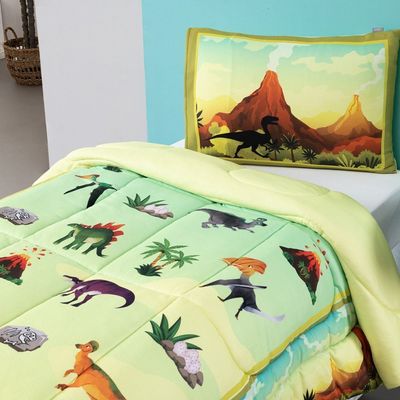 Kit Edredom Plush Fofinho Infantil Dupla Face Dream 2 Peças Solteiro - Dinossauro