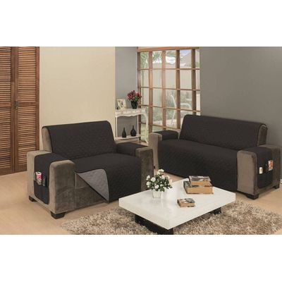 Protetor De Sofá Dupla Face Impermeável Mr 2 E 3 Lugares King - Preto/Cinza