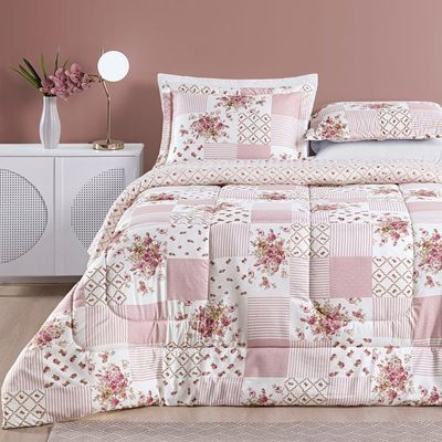 Kit Edredom Dupla 2,60m  x 2,40m Bouti 03 Peças - Rosa Matura