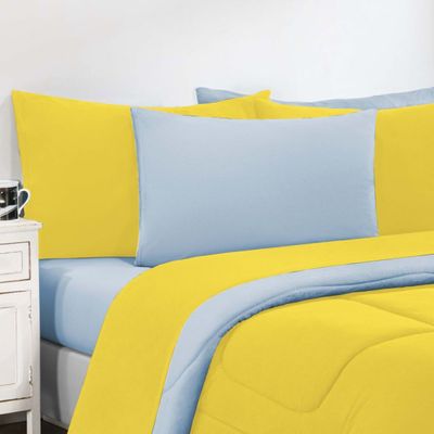 Kit Edredom Malha 100% Algodão Gran Moratta 3 Peças Casal - Amarelo/Azul Bebê