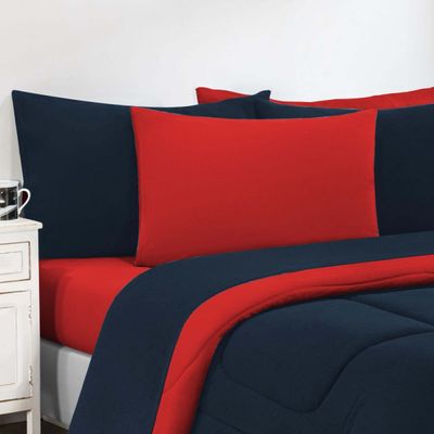 Kit Edredom Malha 100% Algodão Gran Moratta 3 Peças Casal - Azul Marinho/Vermelho