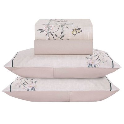 Jogo de Lençol Summer King 4 Peças MicroPercal 300 Fios Estampado Floral - Ramo Malva