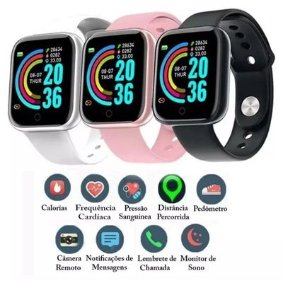 Smartwatch D20S - Monitor de Saúde, Tela HD, e Pulseira DS Preto