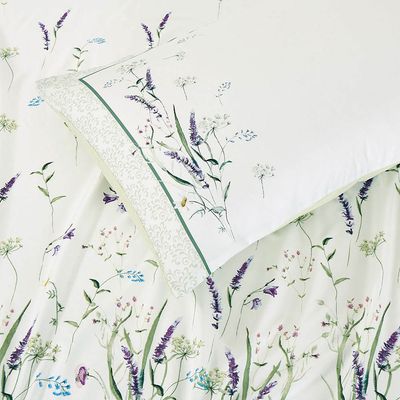 Jogo de Lençol Summer Casal 4 Peças MicroPercal 300 Fios Estampado Floral - Verde Lavanda