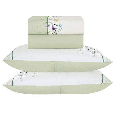 Jogo de Lençol Summer Casal 4 Peças MicroPercal 300 Fios Estampado Floral - Verde Lavanda