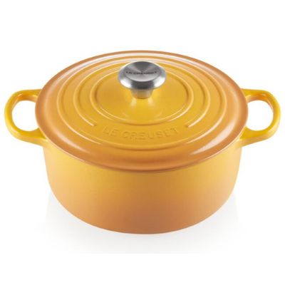 KIT LE CREUSET 2 PANELAS REDONDAS 20 E 24CM GRELHA QUADRADA 26CM EM FERRO ESMALTADO AMARELO NÉCTAR