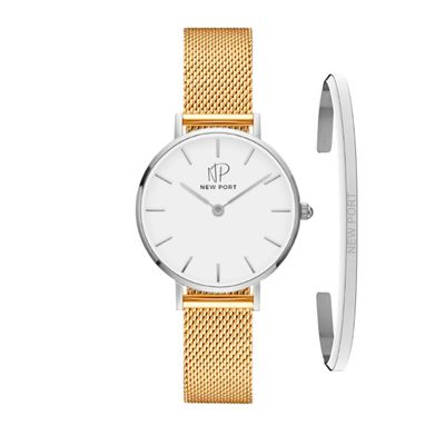 Kit Relógio Feminino Analógico 32mm + Bracelete Prateada