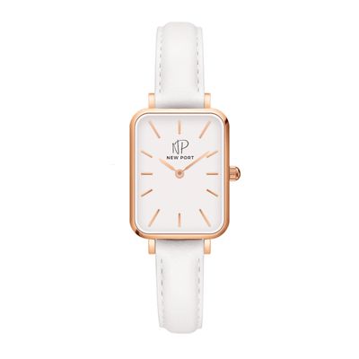 Relógio de Pulso Feminino Quadrado Pulseira Branca New Port