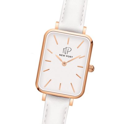 Relógio de Pulso Feminino Quadrado Pulseira Branca New Port