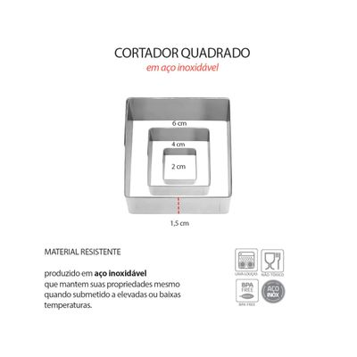 Cortador de Bolo Quadrado Redondo Forma Corte Molde Inox 6un