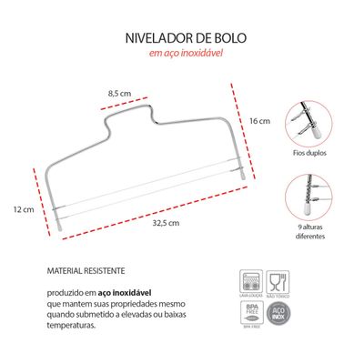 Cortador de Bolo Redondo e Nivelador Fio Duplo Aço Inox