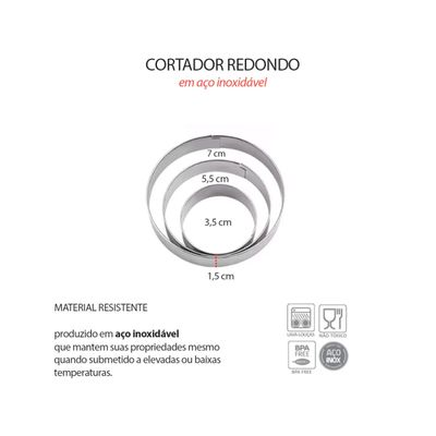 Cortador de Bolo Quadrado Redondo Forma Corte Molde Inox 6un
