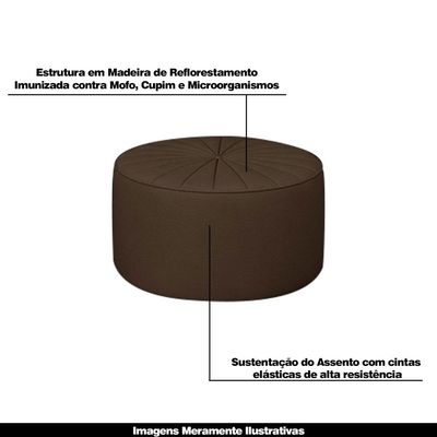 Kit 2 Puffs Decorativos Sala De Estar Round PU Marrom - Gran Belo