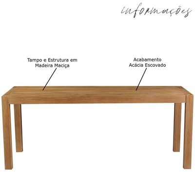 Mesa Sala de Jantar Cozinha Dumai 160cm Madeira Maciça Acácia Escovado - Gran Belo