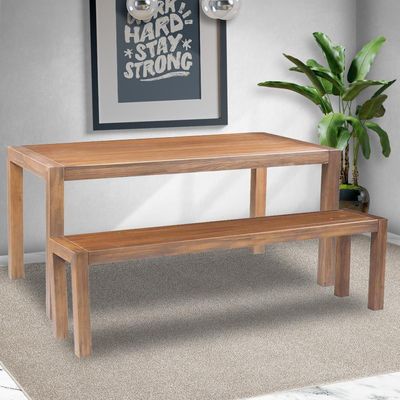Banco Decorativo para Varanda Cozinha Dumai 140cm Madeira Maciça Walnut Escovado - Gran Belo