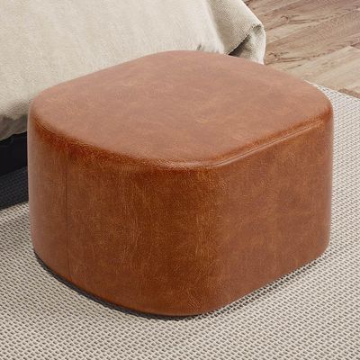 Kit 2 Puffs Decorativos Orgânico para Living Quarto 70cm Doha W01 Couríssimo Camel - Lyam Decor