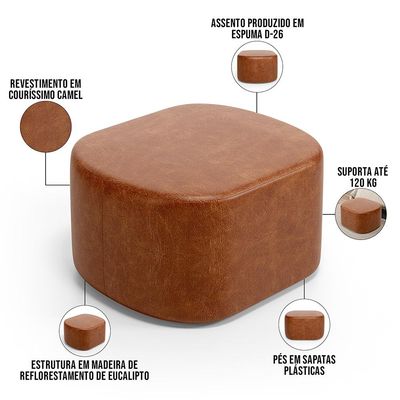 Kit 2 Puffs Decorativos Orgânico para Living Quarto 70cm Doha W01 Couríssimo Camel - Lyam Decor