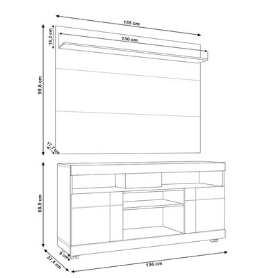 Rack Para Sala com Painel Para TV 55 Pol Raya C04 Noce Milano Preto Fosco - Lyam Decor