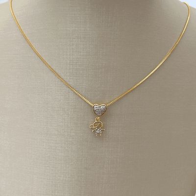Colar mae e filho com coração e zirconias Banhado em Ouro