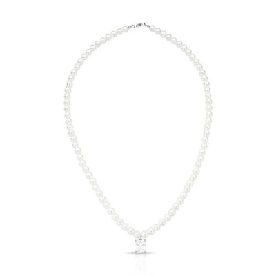 Colar Pérolas Shell Grace pingente retangular cristal ródio